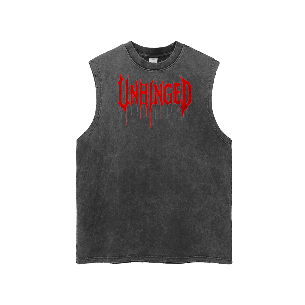 Tank top- unisex RED UNHINGED .          Snow Washed Frayed Hem Tank Top