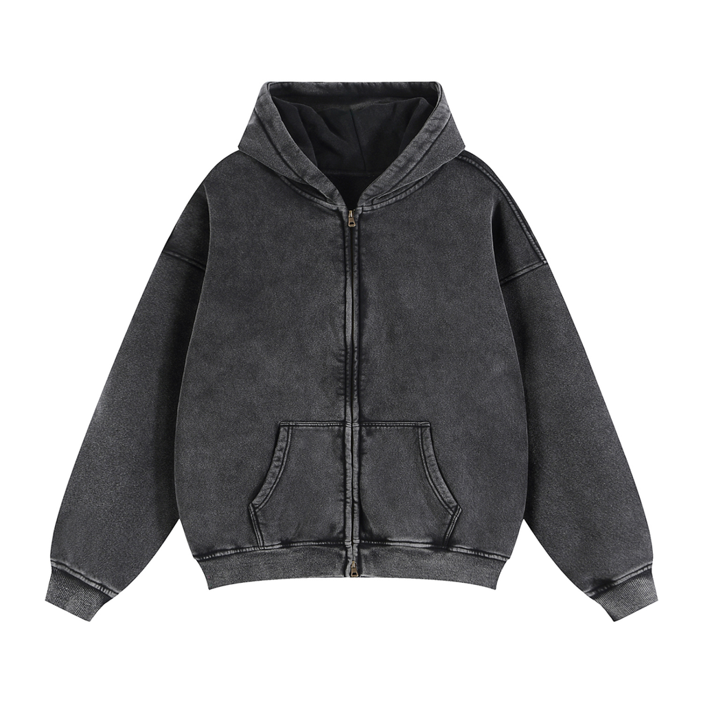Hoodie Simple back cross Zip-Through Boxy Fleece Hoodie