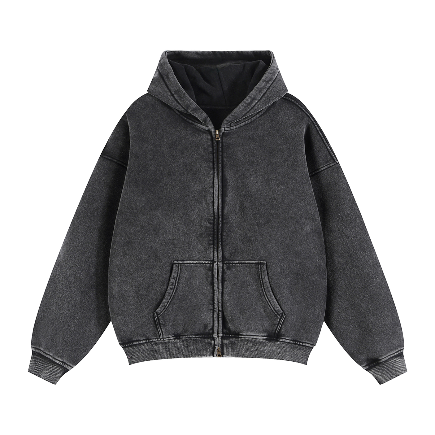 Hoodie Simple back cross Zip-Through Boxy Fleece Hoodie