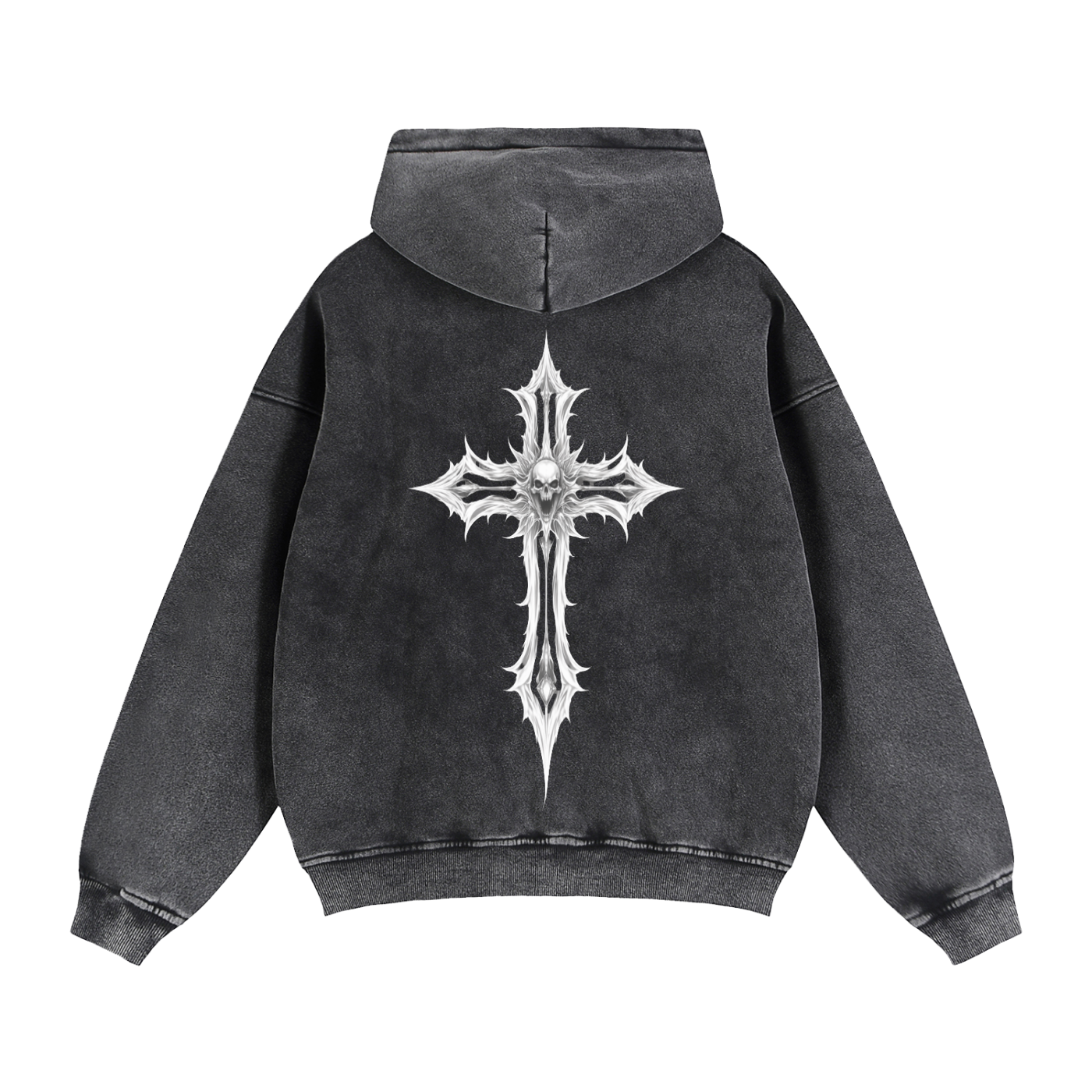 Hoodie Simple back cross Zip-Through Boxy Fleece Hoodie