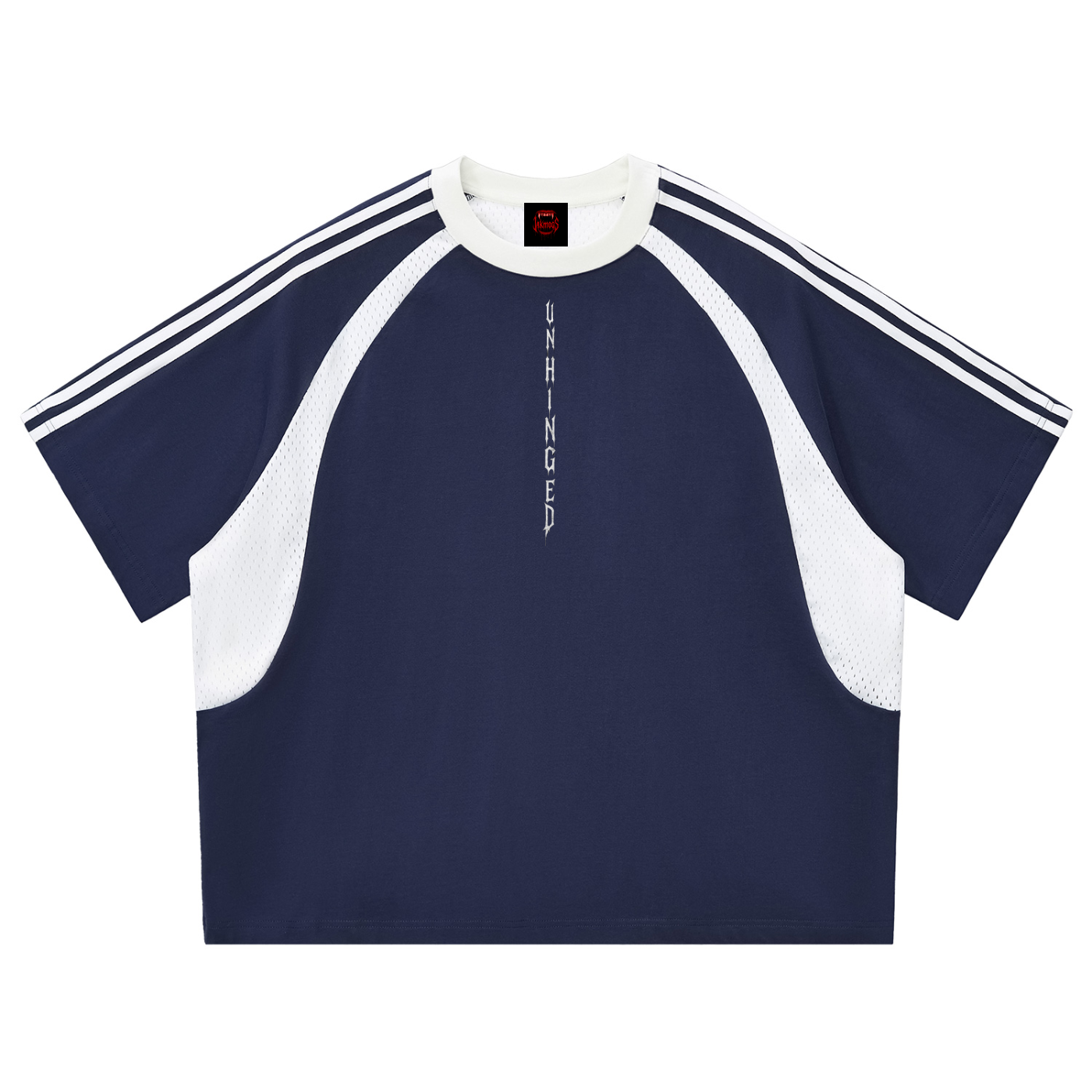 Top unisex white unhinged Contrast Stripes Panel Mesh T-shirt