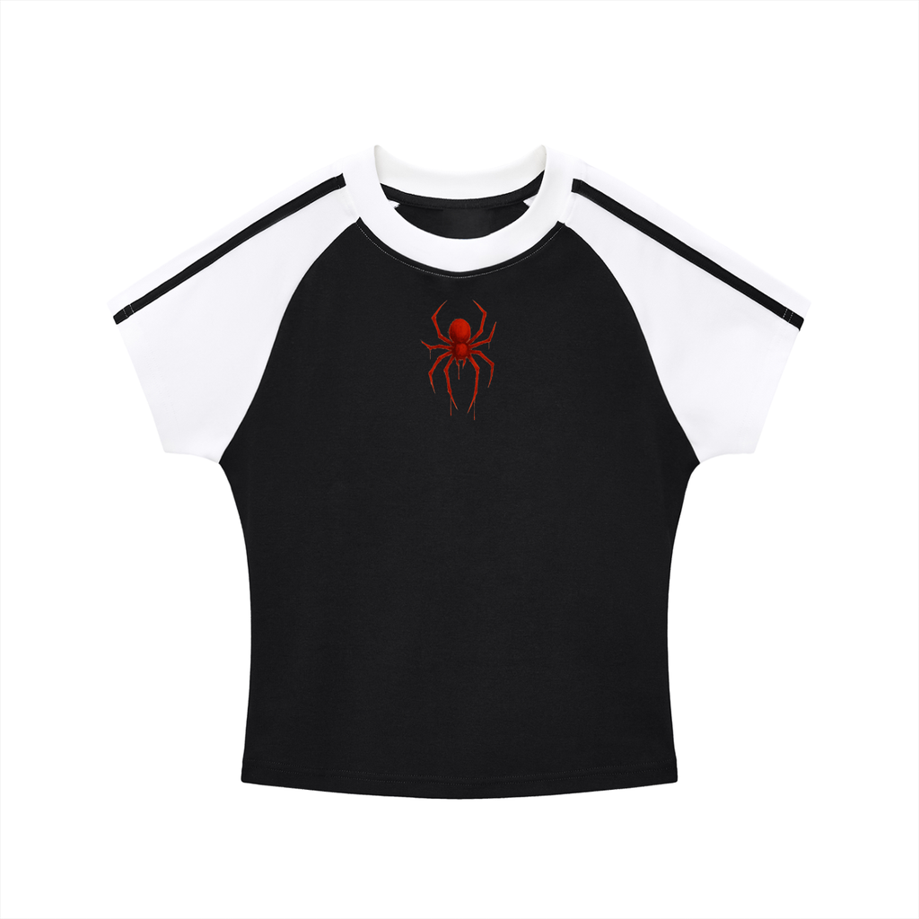 Spider Contrast Stripes Bodycon Raglan  Sleeve T-Shirt