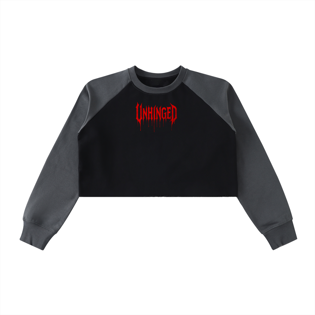 Sweatshirt x cropped x women’s x unhinged  Raw-Hem Color-Block Raglan Crop Sweatshirt