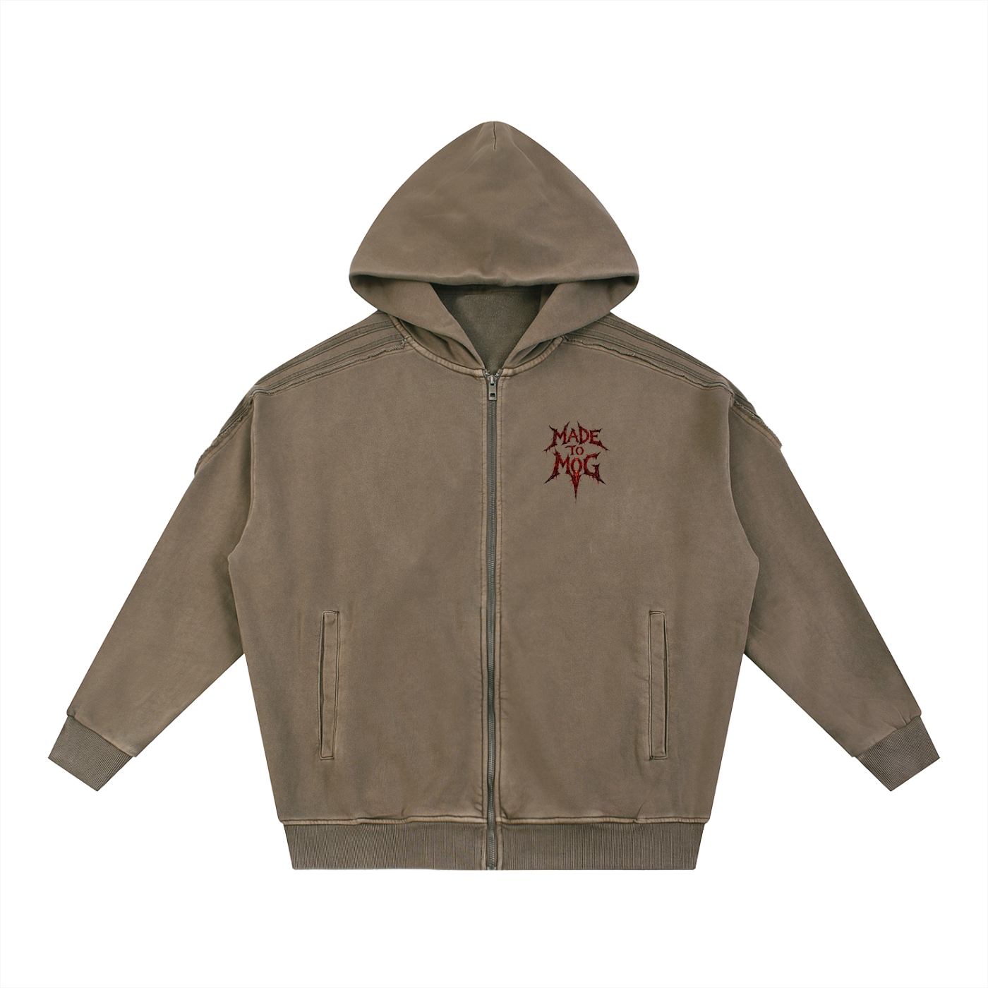 Made to mog Snow Washed Tape Raw Edge Zip Hoodie