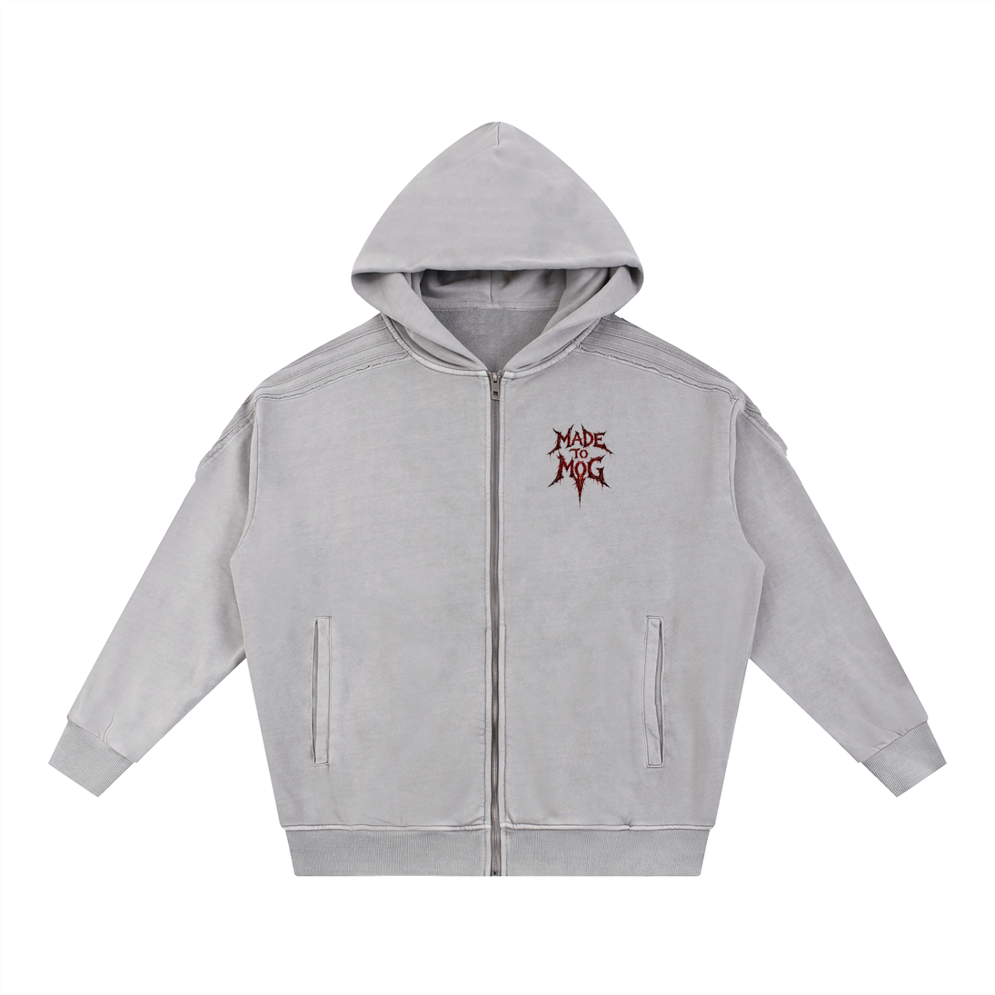 Made to mog Snow Washed Tape Raw Edge Zip Hoodie