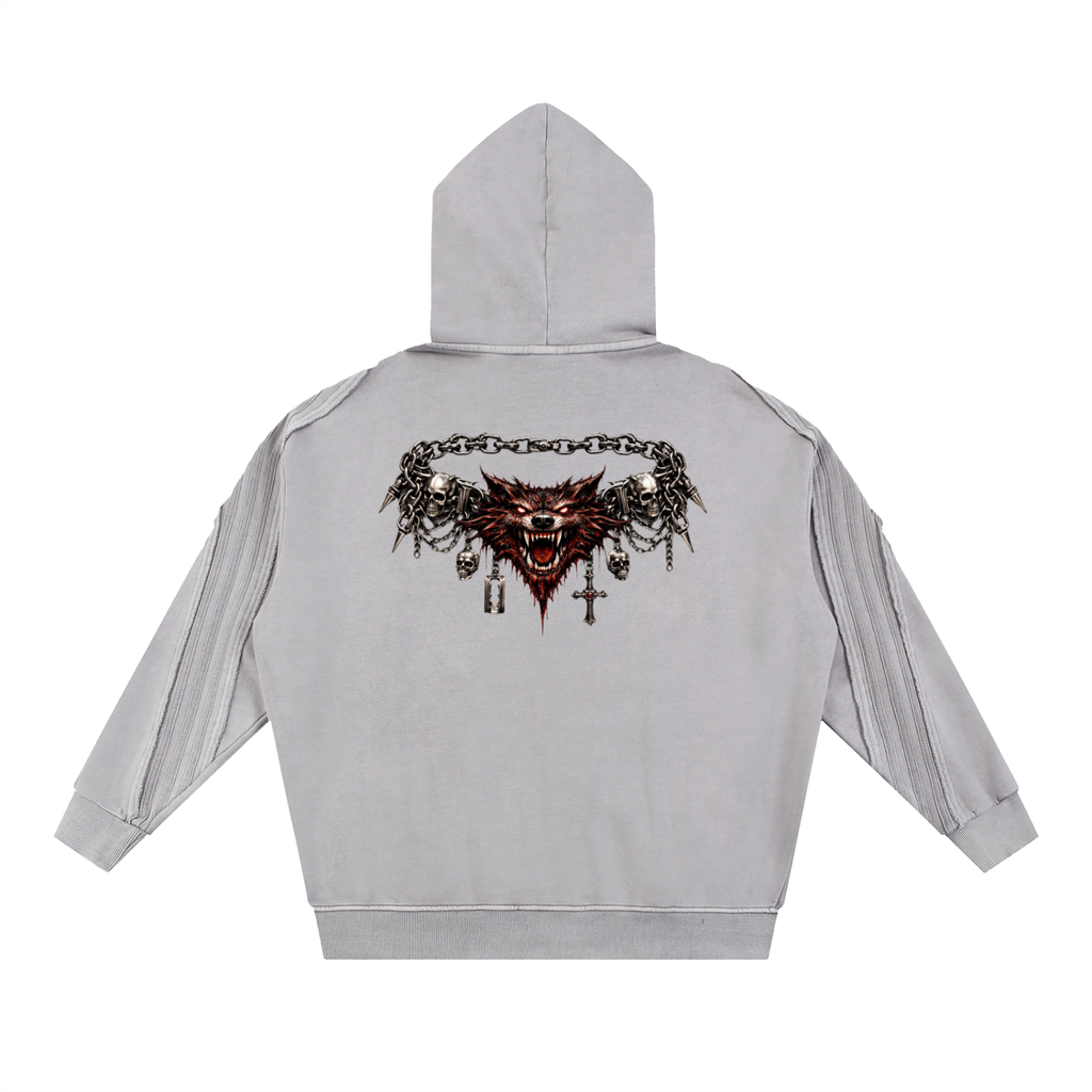 Made to mog Snow Washed Tape Raw Edge Zip Hoodie