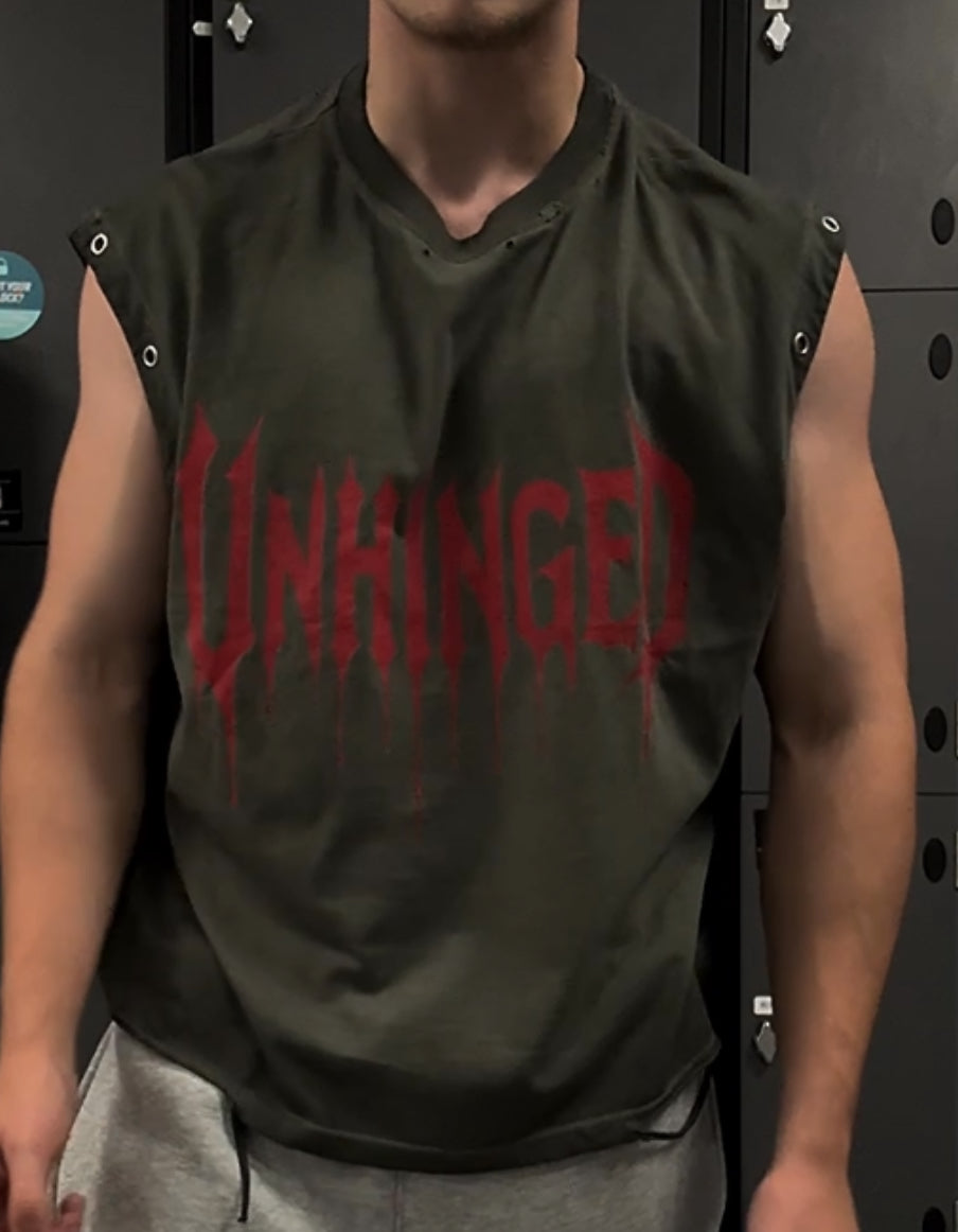 Tank top-unisex RED UNHINGED.     (Distressed Grommet Eyelet Tank Top)