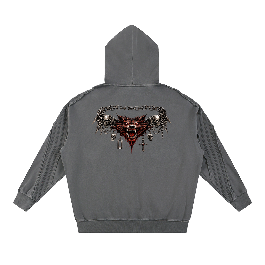 Made to mog Snow Washed Tape Raw Edge Zip Hoodie