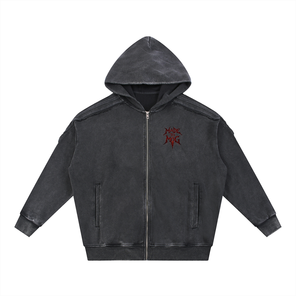 Made to mog Snow Washed Tape Raw Edge Zip Hoodie