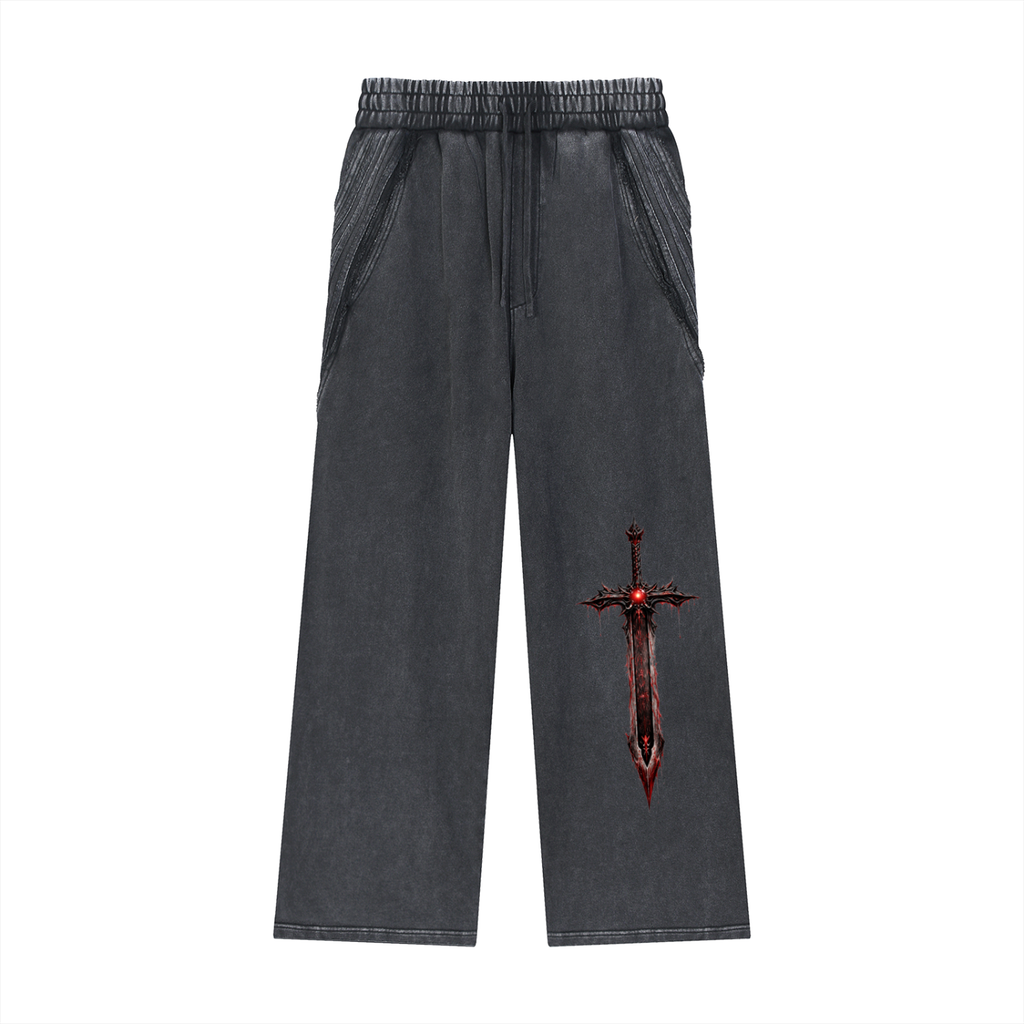 Mogged Snow Washed Tape Raw Edge Sweatpants