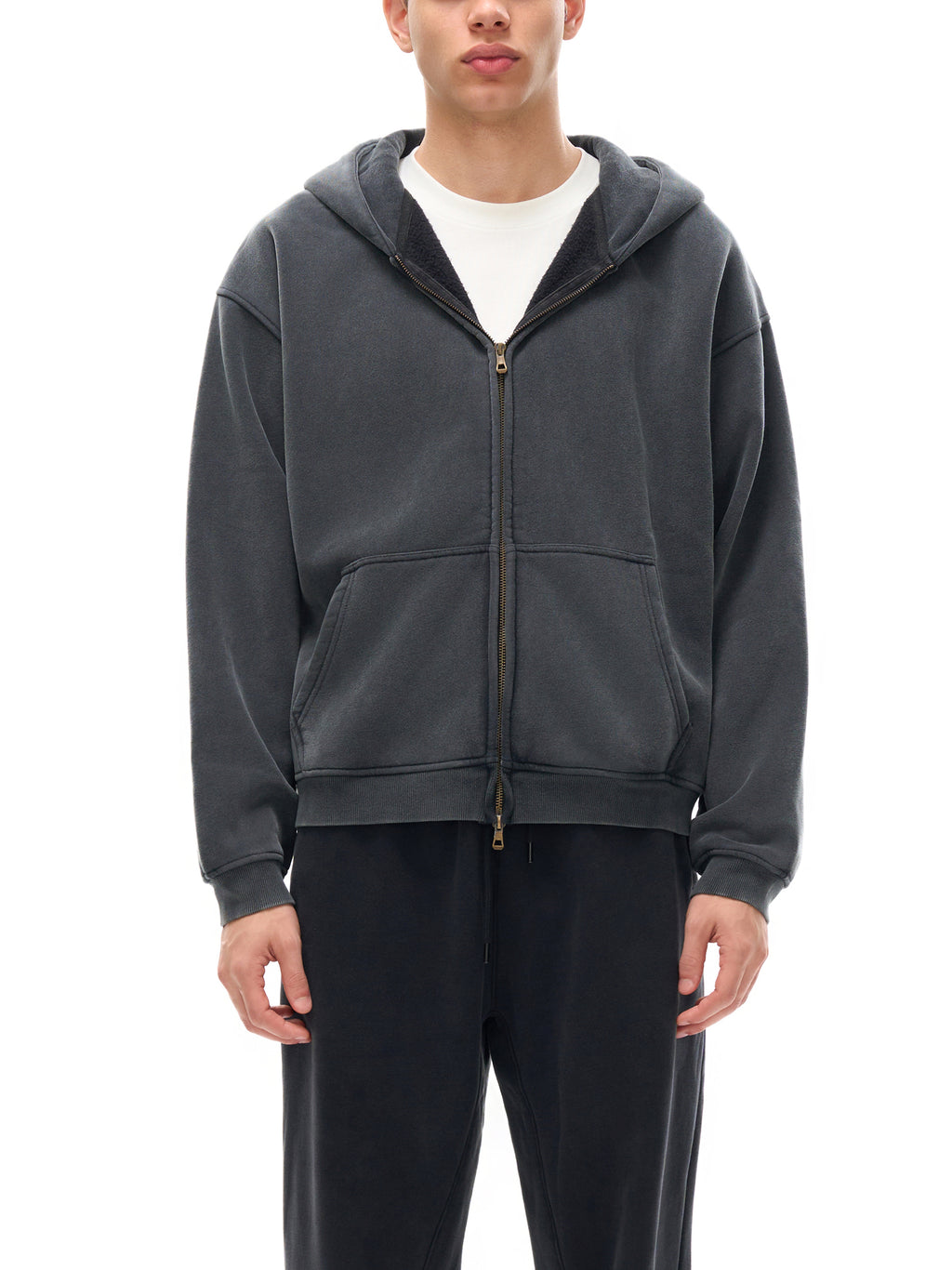 Hoodie Simple back cross Zip-Through Boxy Fleece Hoodie