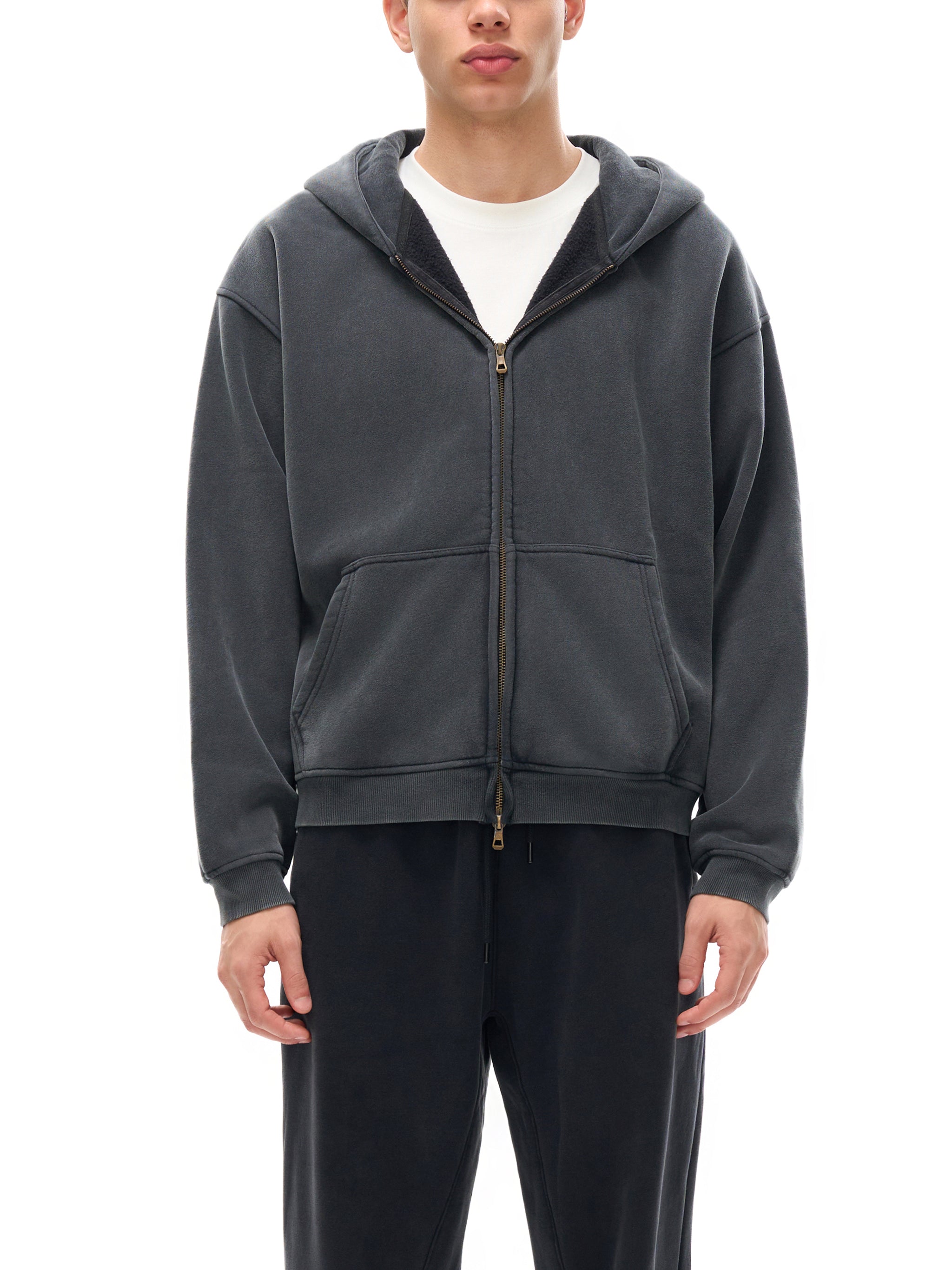 Hoodie Simple back cross Zip-Through Boxy Fleece Hoodie