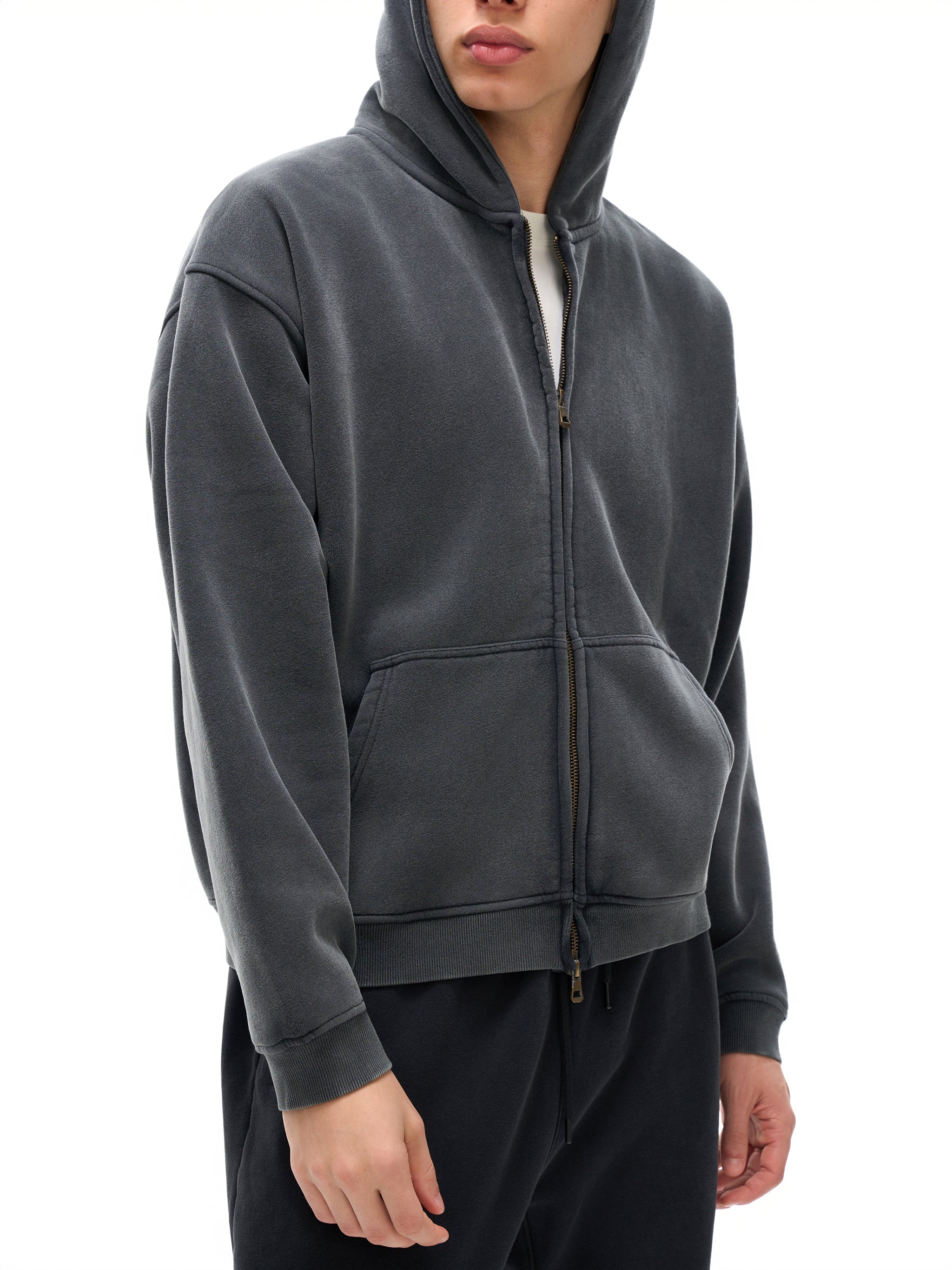 Hoodie Simple back cross Zip-Through Boxy Fleece Hoodie