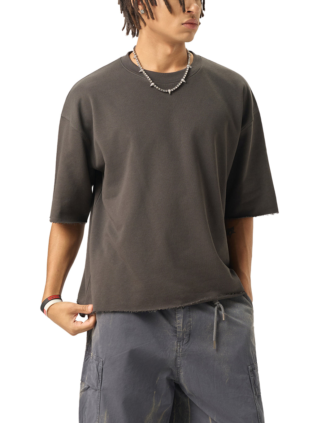 Jakmogs Boxy Half-Sleeve Raw-Edge T-Shirt