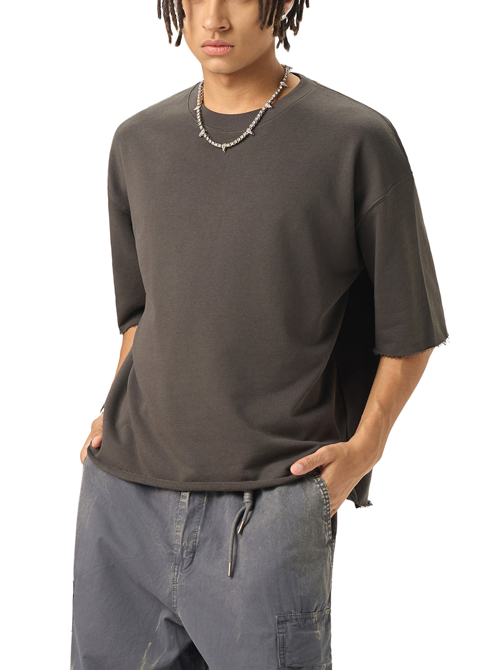 Jakmogs Boxy Half-Sleeve Raw-Edge T-Shirt