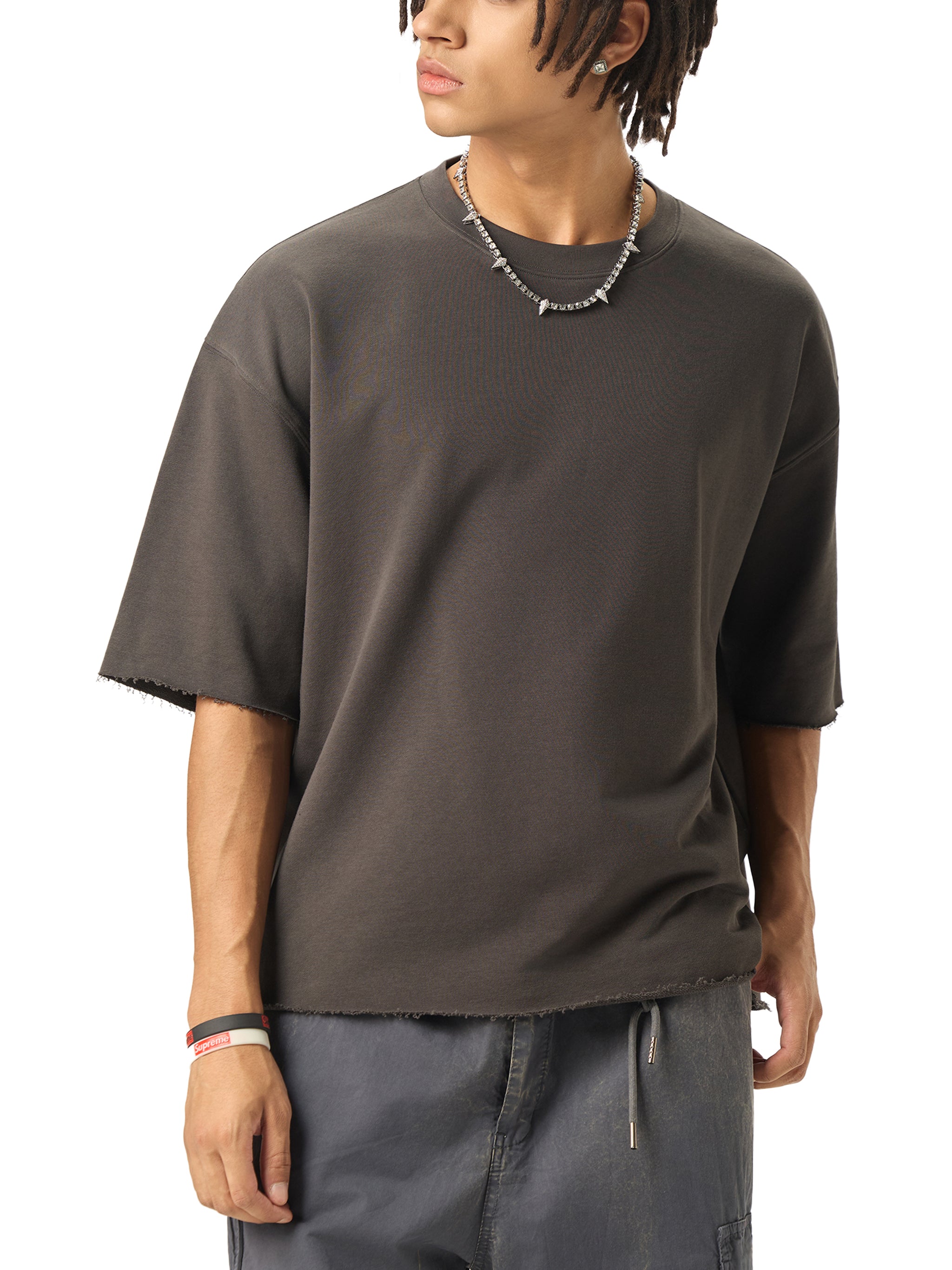 Jakmogs Boxy Half-Sleeve Raw-Edge T-Shirt
