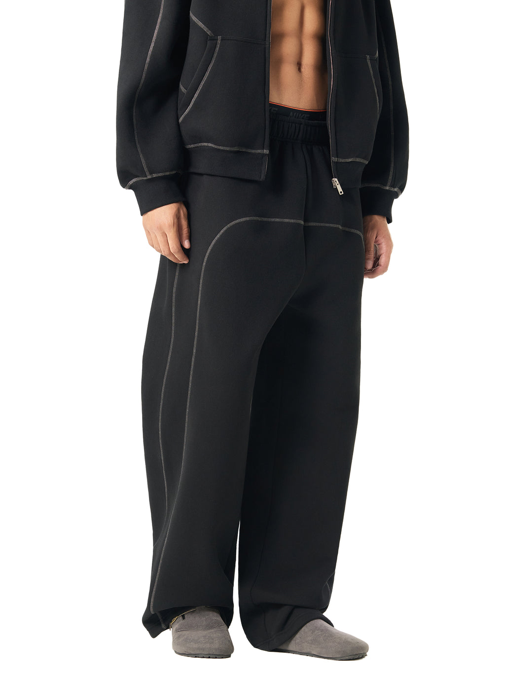 Joggers Contrast-Stitched Fleece Sweatpants