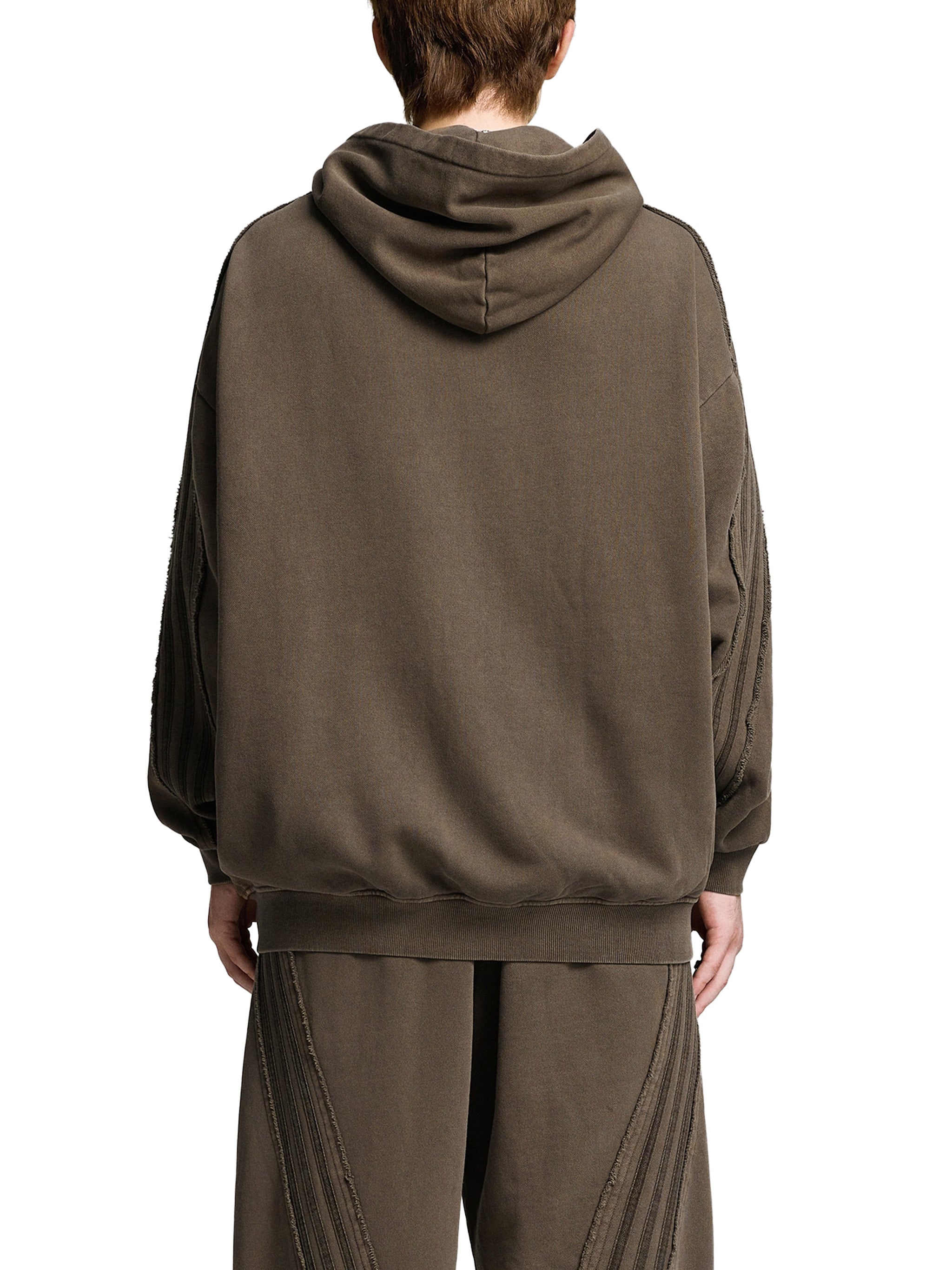 Made to mog Snow Washed Tape Raw Edge Zip Hoodie